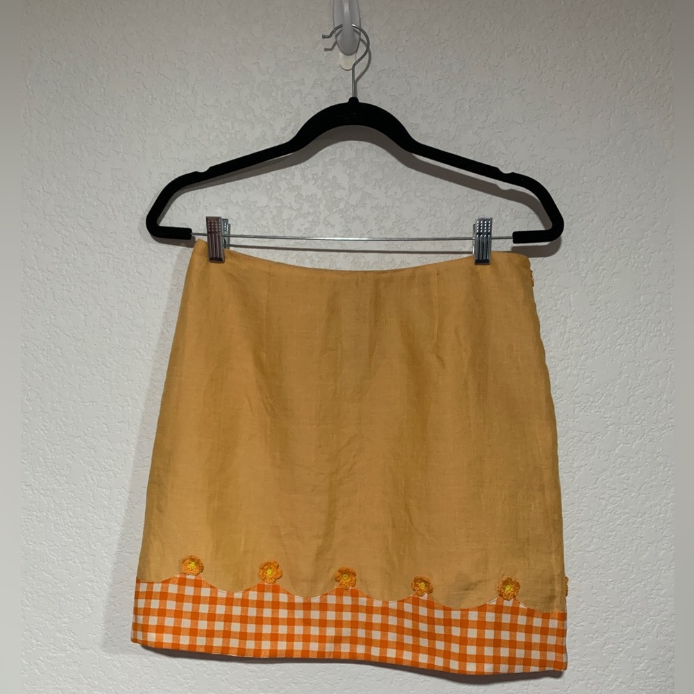 Moschino Orange Linen Gingham Crochet skirt